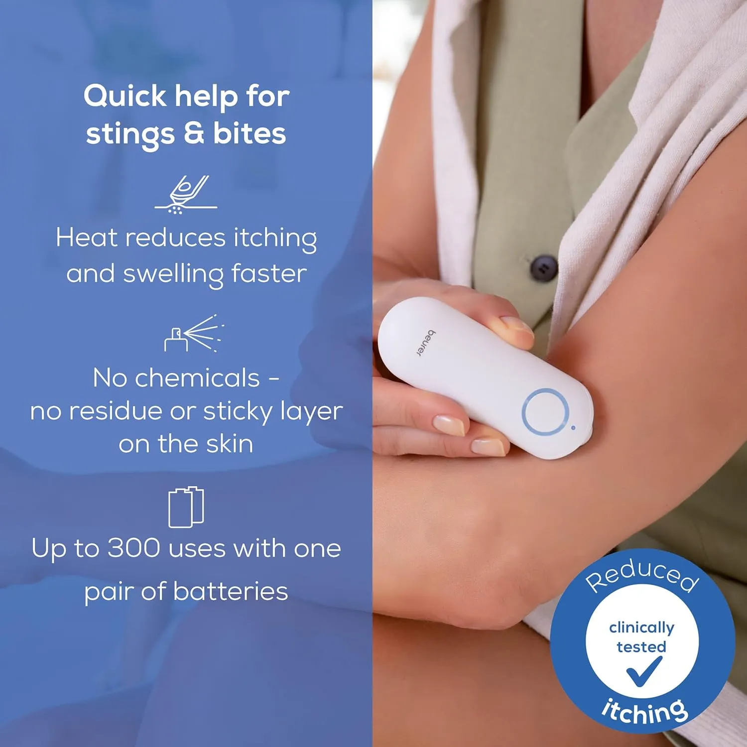 Beurer BR60 Insect Sting and Bite Relief, Bug Bite Healer for Chemical-Free Treatment of Insect Bites, Non-Toxic Natural Relief from Itching and Swelling, for Mosquito Bites
