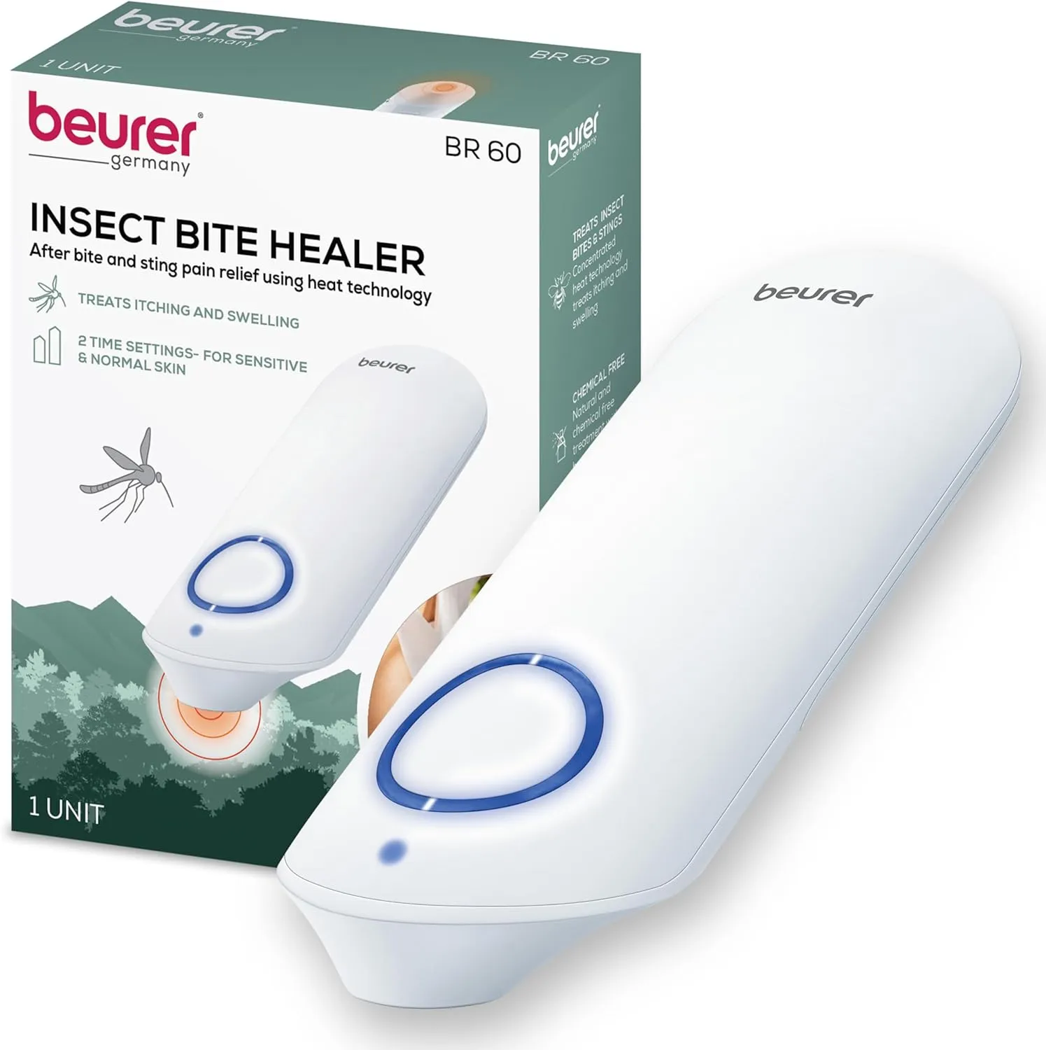 Beurer BR60 Insect Sting and Bite Relief, Bug Bite Healer for Chemical-Free Treatment of Insect Bites, Non-Toxic Natural Relief from Itching and Swelling, for Mosquito Bites