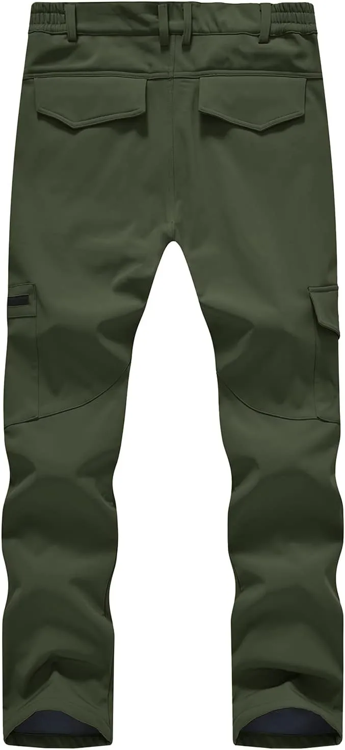 BGOWATU Men's Cargo Hiking Pants Fleece Lined Waterproof Windproof Snow Ski Insulated Pant with 6 Pockets