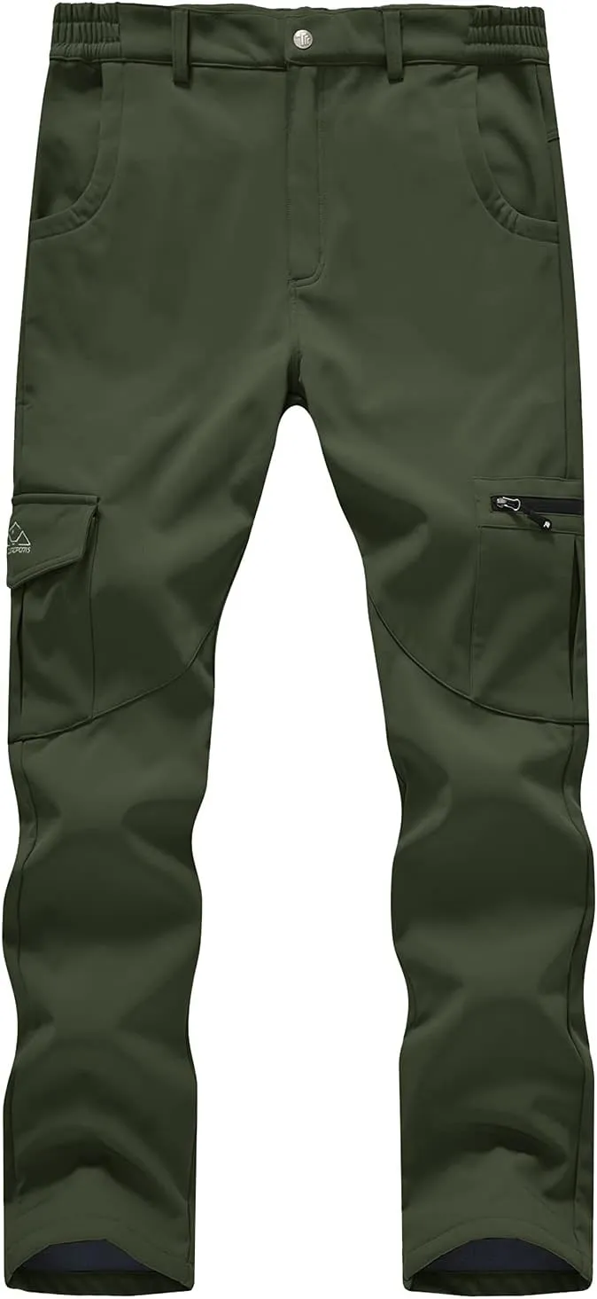 BGOWATU Men's Cargo Hiking Pants Fleece Lined Waterproof Windproof Snow Ski Insulated Pant with 6 Pockets