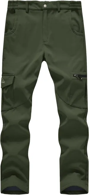 BGOWATU Men's Cargo Hiking Pants Fleece Lined Waterproof Windproof Snow Ski Insulated Pant with 6 Pockets