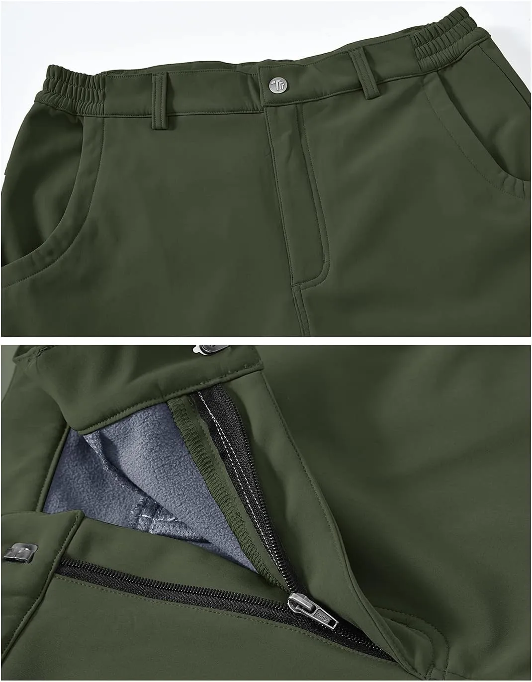 BGOWATU Men's Cargo Hiking Pants Fleece Lined Waterproof Windproof Snow Ski Insulated Pant with 6 Pockets