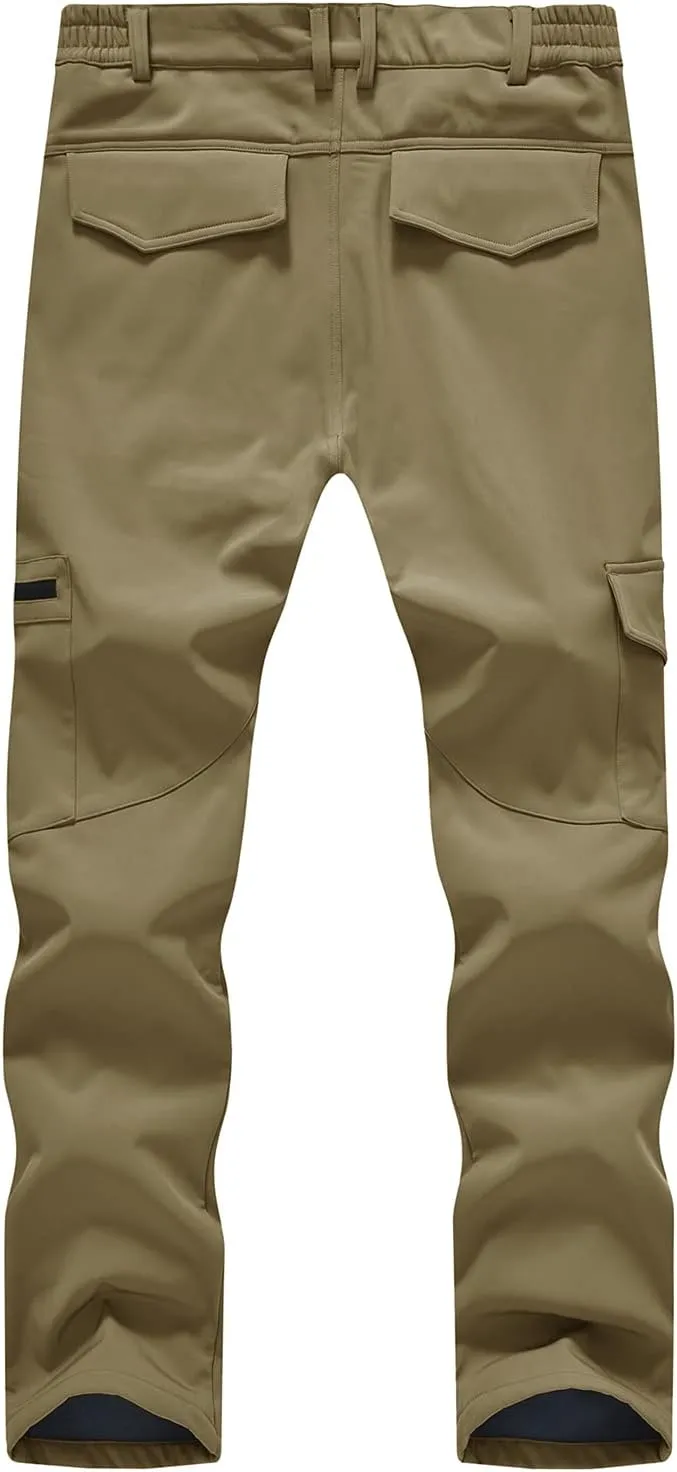BGOWATU Men's Cargo Hiking Pants Fleece Lined Waterproof Windproof Snow Ski Insulated Pant with 6 Pockets