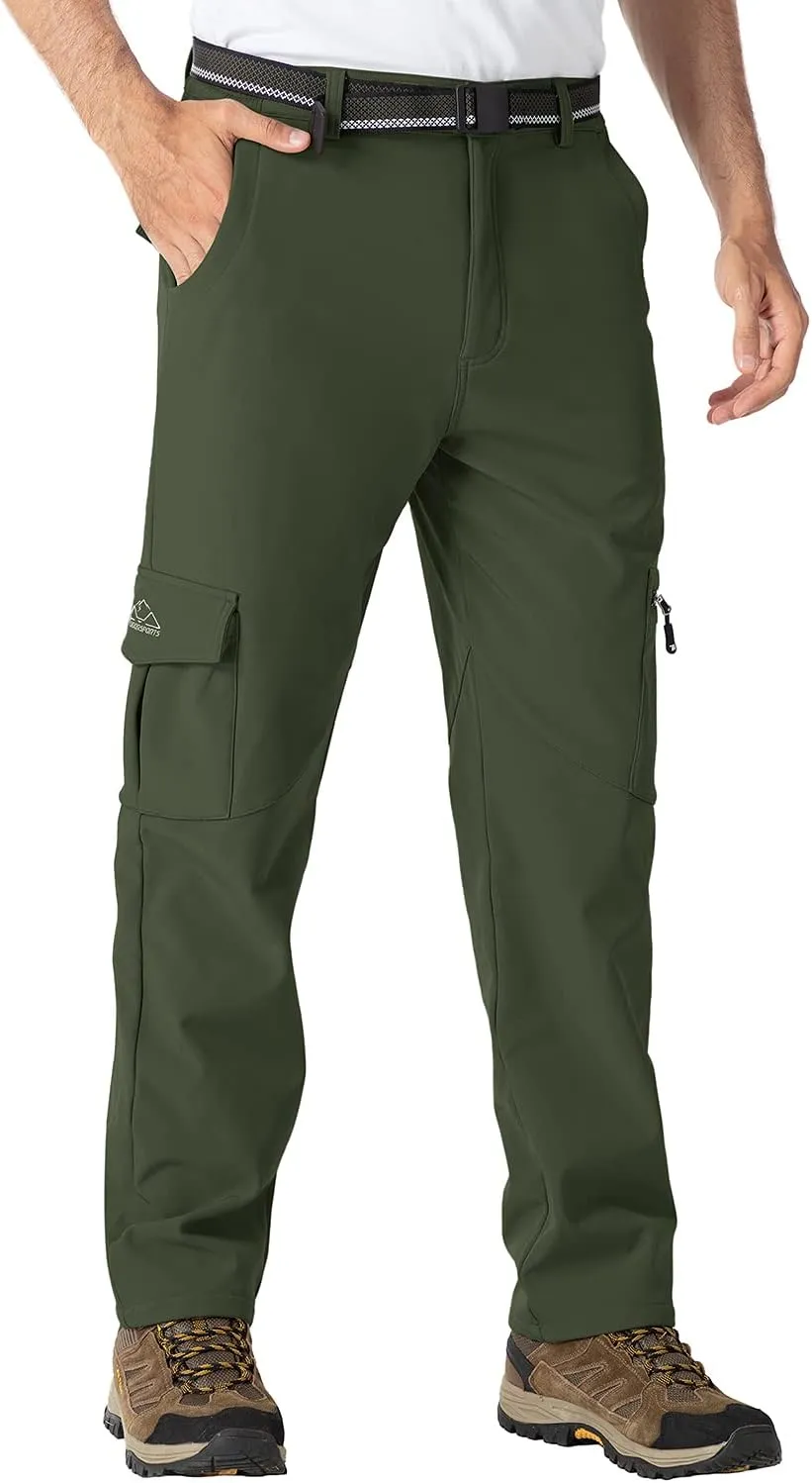 BGOWATU Men's Cargo Hiking Pants Fleece Lined Waterproof Windproof Snow Ski Insulated Pant with 6 Pockets