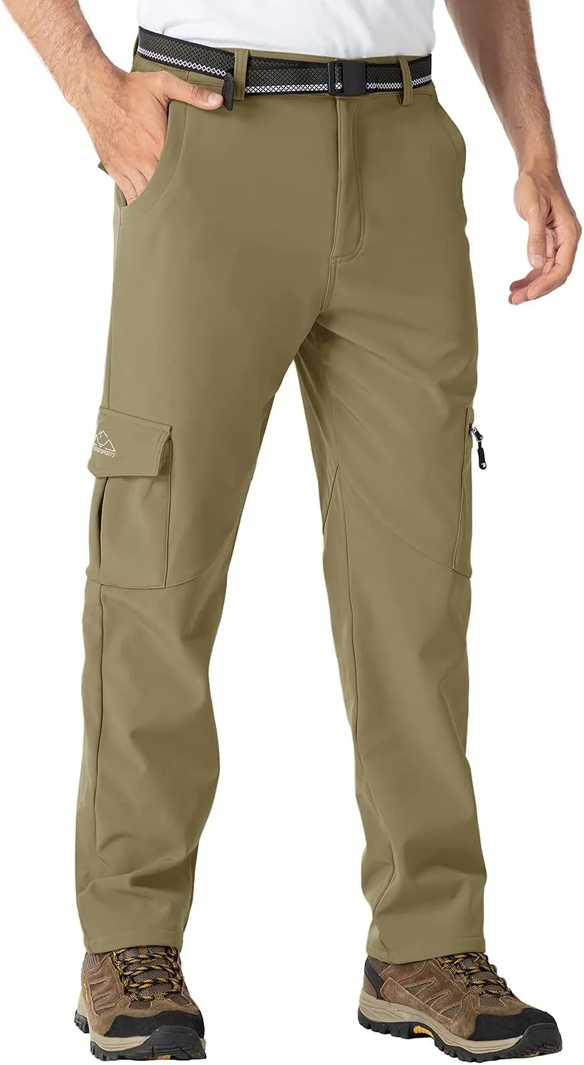 BGOWATU Men's Cargo Hiking Pants Fleece Lined Waterproof Windproof Snow Ski Insulated Pant with 6 Pockets