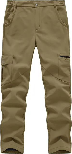 BGOWATU Women's Winter Hiking Pants Fleece Lined Waterproof Windproof Snow Insulated Pants with 6 Pockets Khaki S