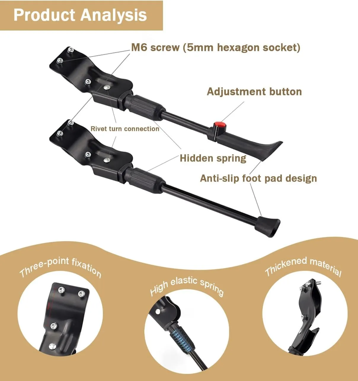 Bike Kickstand for Orbea Carpe 2012, Adjustable Bicycle Kickstand, Suit Mountain Bike, Concealed Spring-Loaded Latch, Aluminum Rear Side Bicycle Stand,D