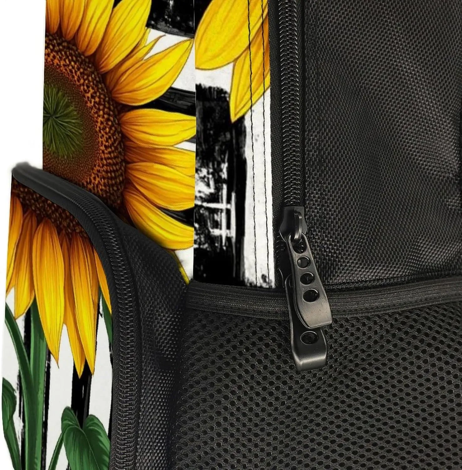 Black And White American Flag Sunflower Art Rucksacks Polyester Anti-Theft Multipurpose Carry On Bag Large Capacity Gym Outdoor Hiking Backpack With Smooth Zippers