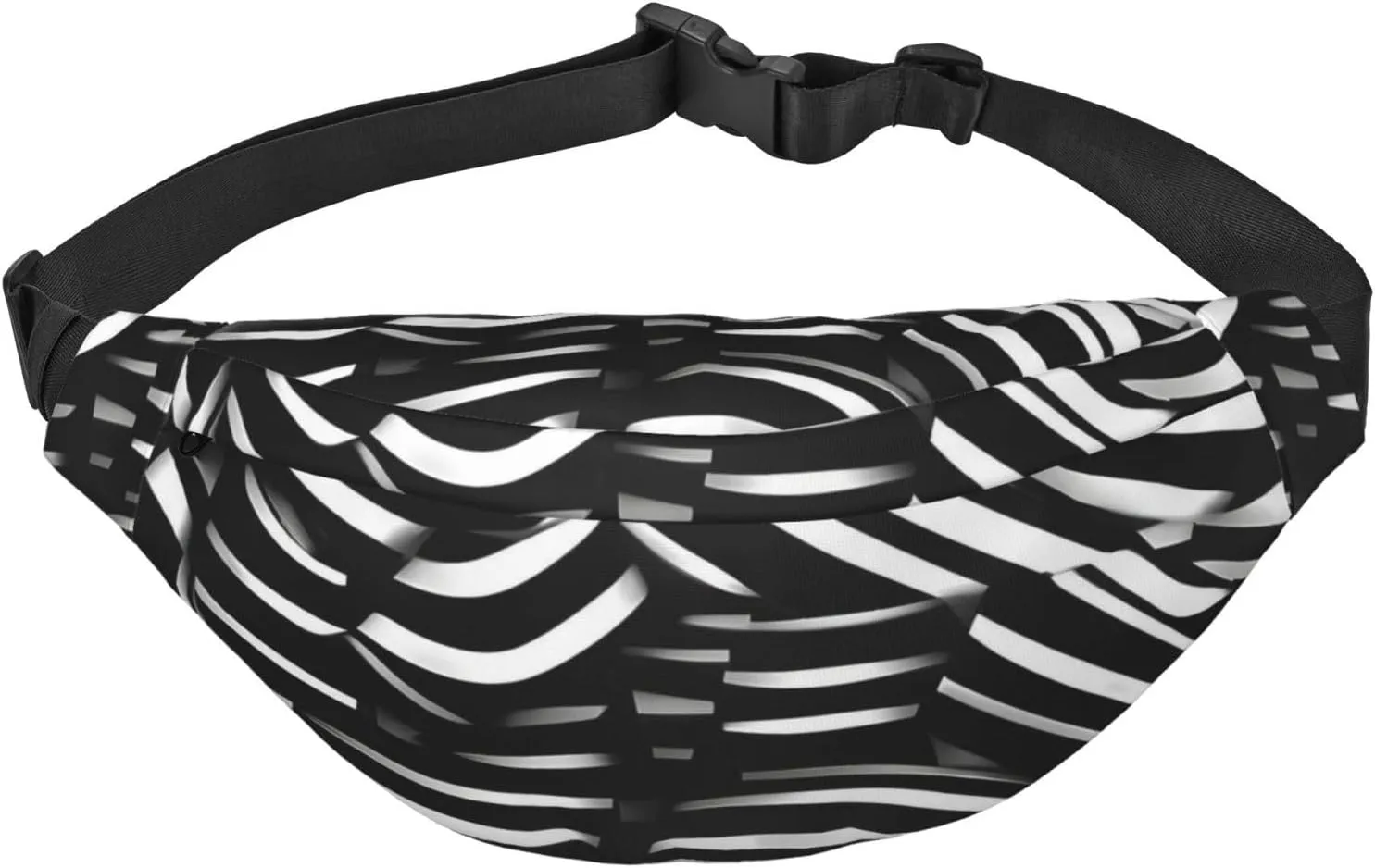 Black And White Lines Men'S And Women'S Waist Pack, Crossbody Bag With Adjustable Belt For Running, Traveling, Sports, Hiking