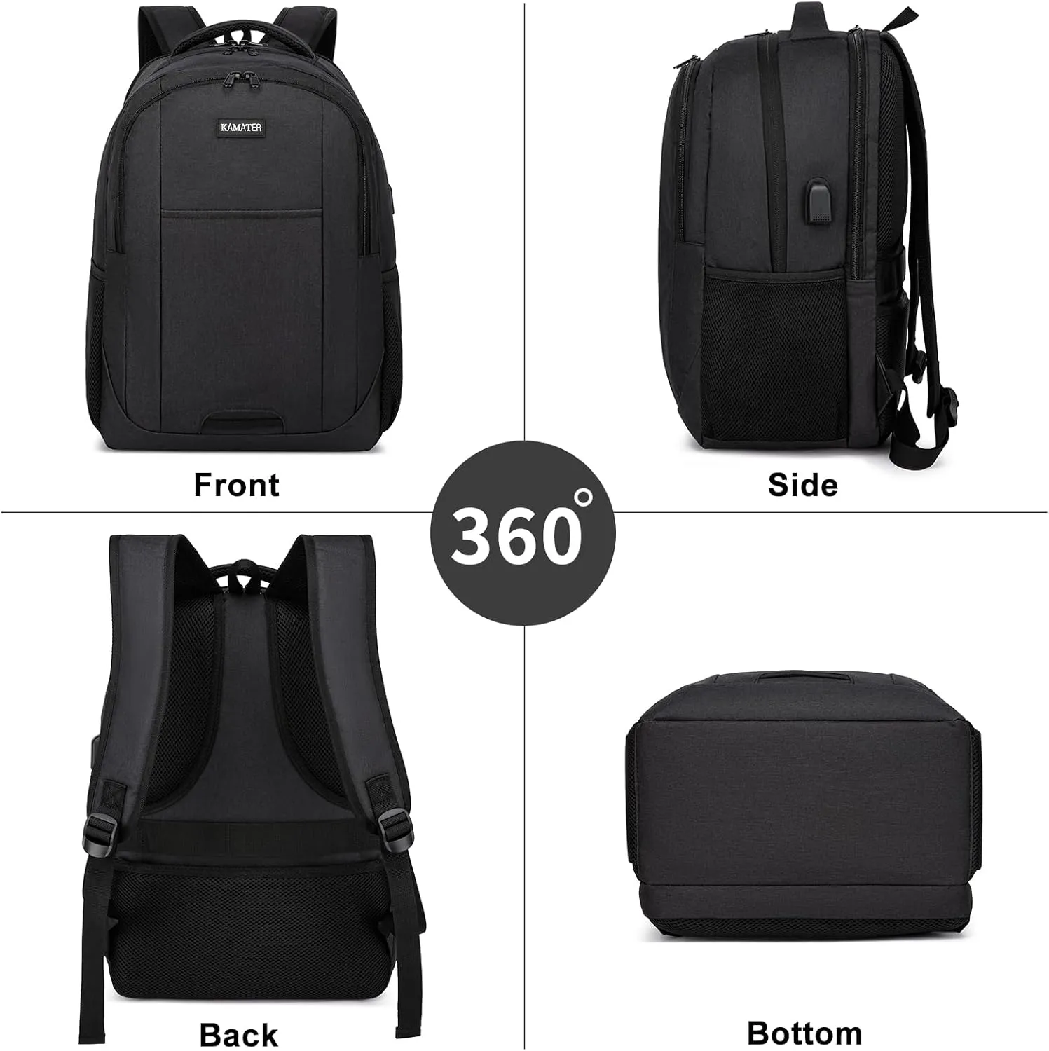 Black Backpack for School, School BackPack for Teens, Girls and Boys, with 15.6 inch Laptop Bookbag for College, Large Computer Back Pack with Compartments for Men & Women