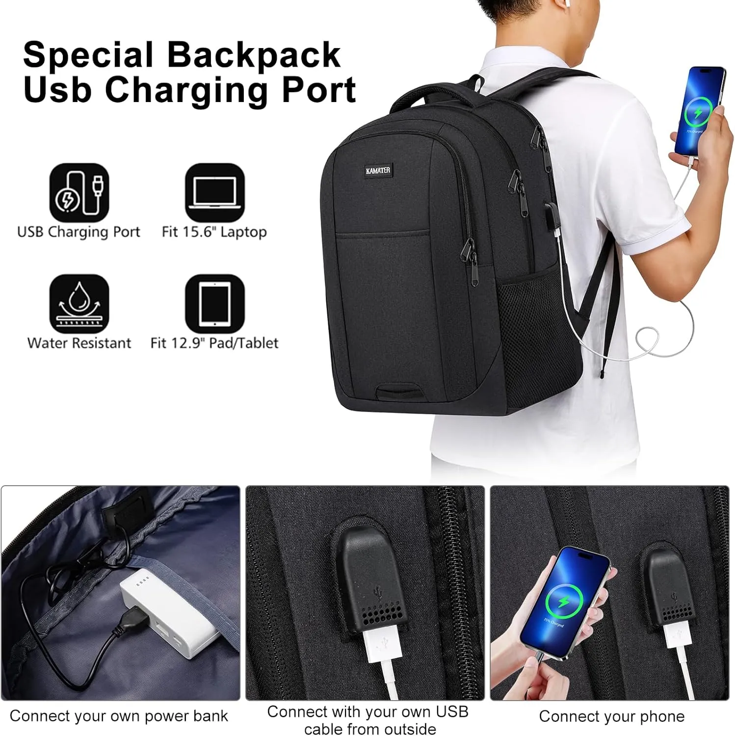Black Backpack for School, School BackPack for Teens, Girls and Boys, with 15.6 inch Laptop Bookbag for College, Large Computer Back Pack with Compartments for Men & Women