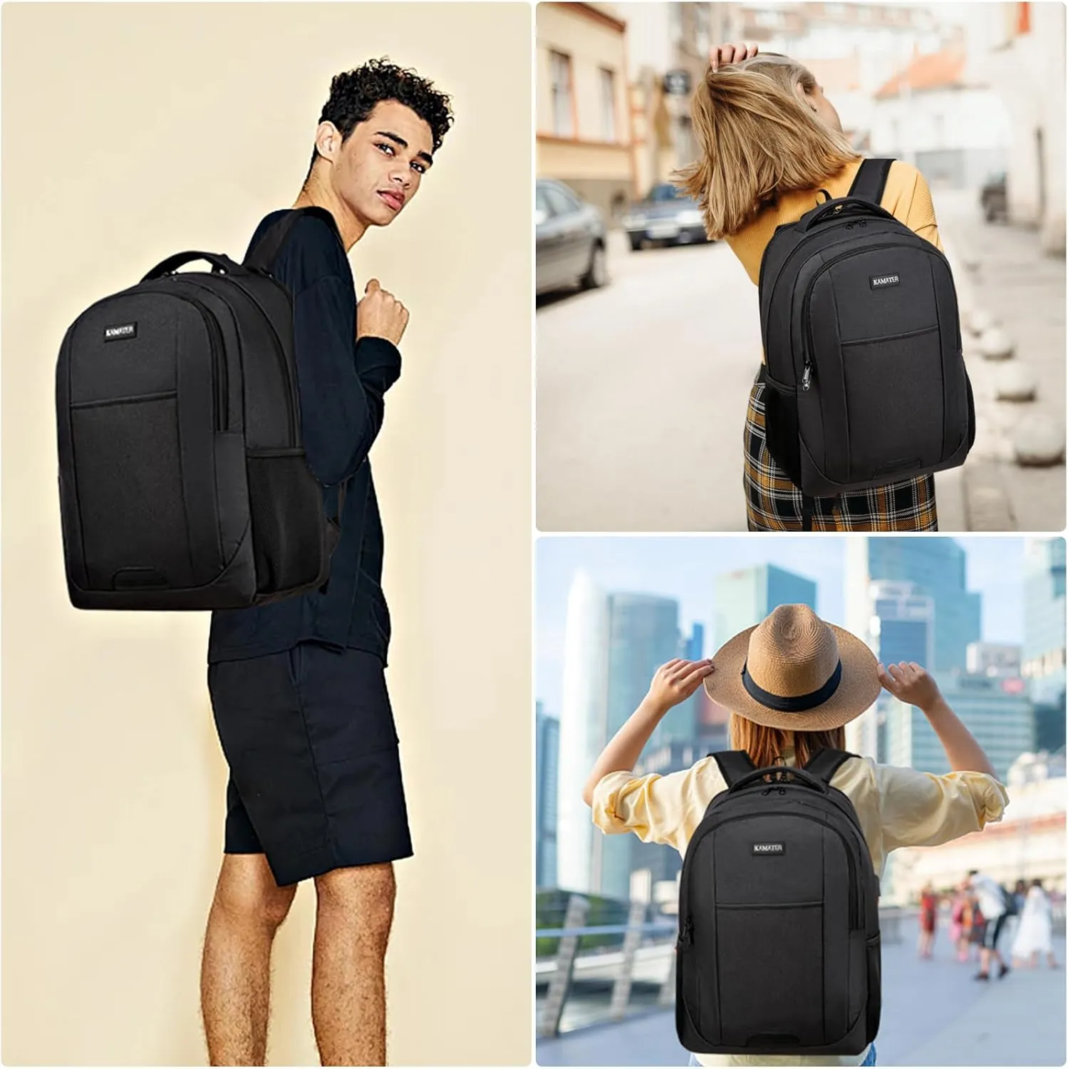 Black Backpack for School, School BackPack for Teens, Girls and Boys, with 15.6 inch Laptop Bookbag for College, Large Computer Back Pack with Compartments for Men & Women