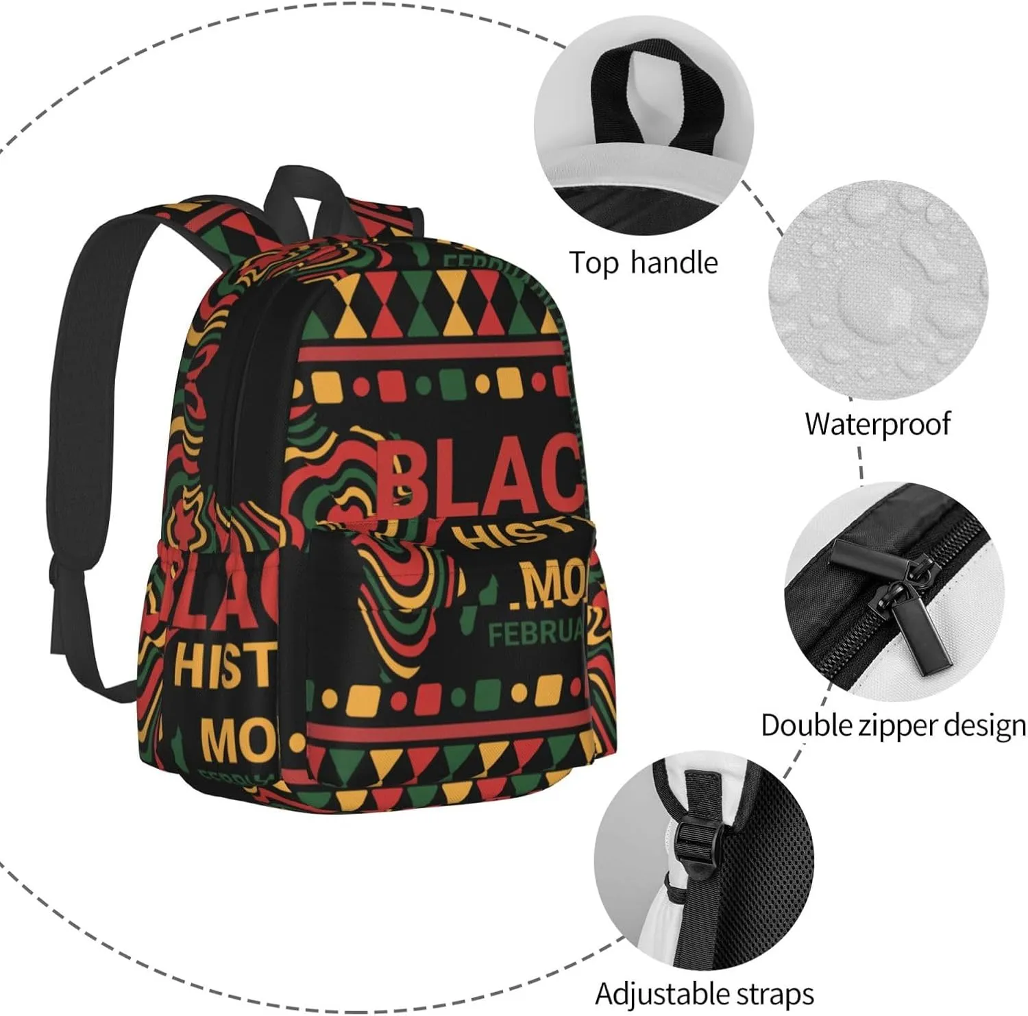 Black History Month African American Pride Backpack Casual Laptop Backpack Large Capacity Double Shoulder Bag Travel Daypack For Women Men