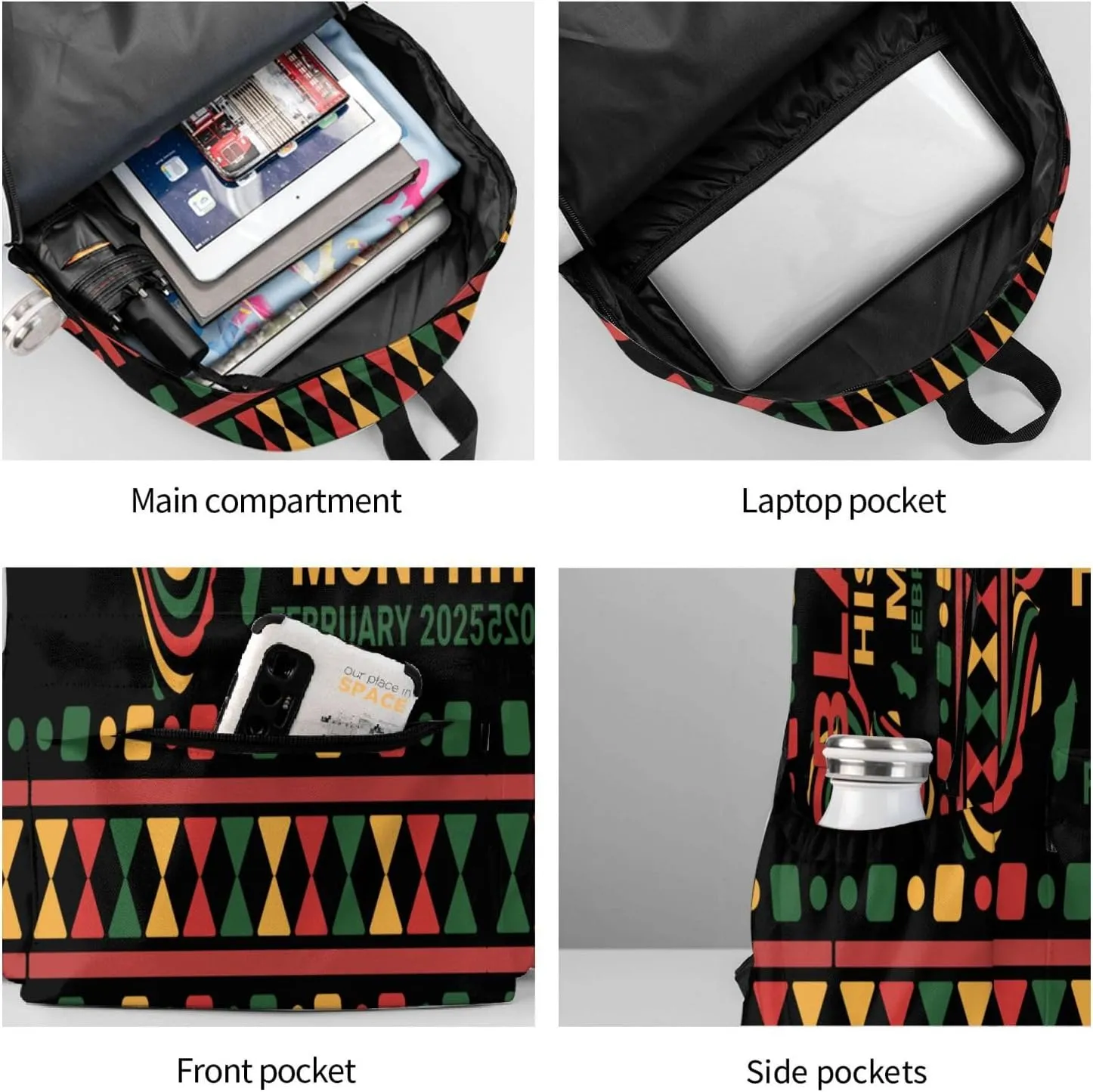 Black History Month African American Pride Backpack Casual Laptop Backpack Large Capacity Double Shoulder Bag Travel Daypack For Women Men