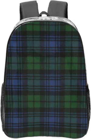 Black Watch Ancient Original Scottish Tartan Lightweight Clear Backpack - Transparent Bag For Work, Gym & Stadium Compliance