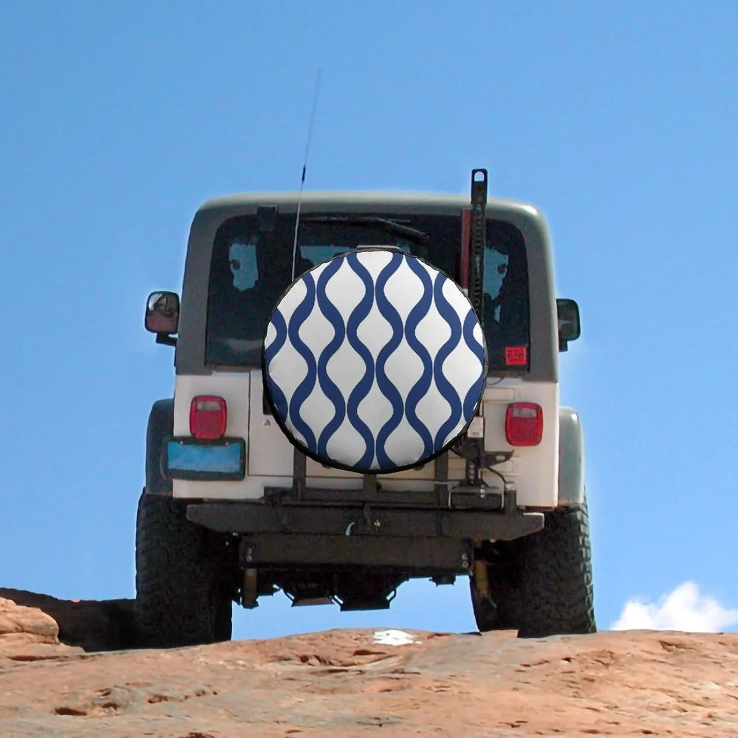 Blue Geometric Trellis Lantern Patterned Spare Tire Wheel Cover Waterproof Tire Covers Camper Spare Tire Cover Fit Wheel Accessories