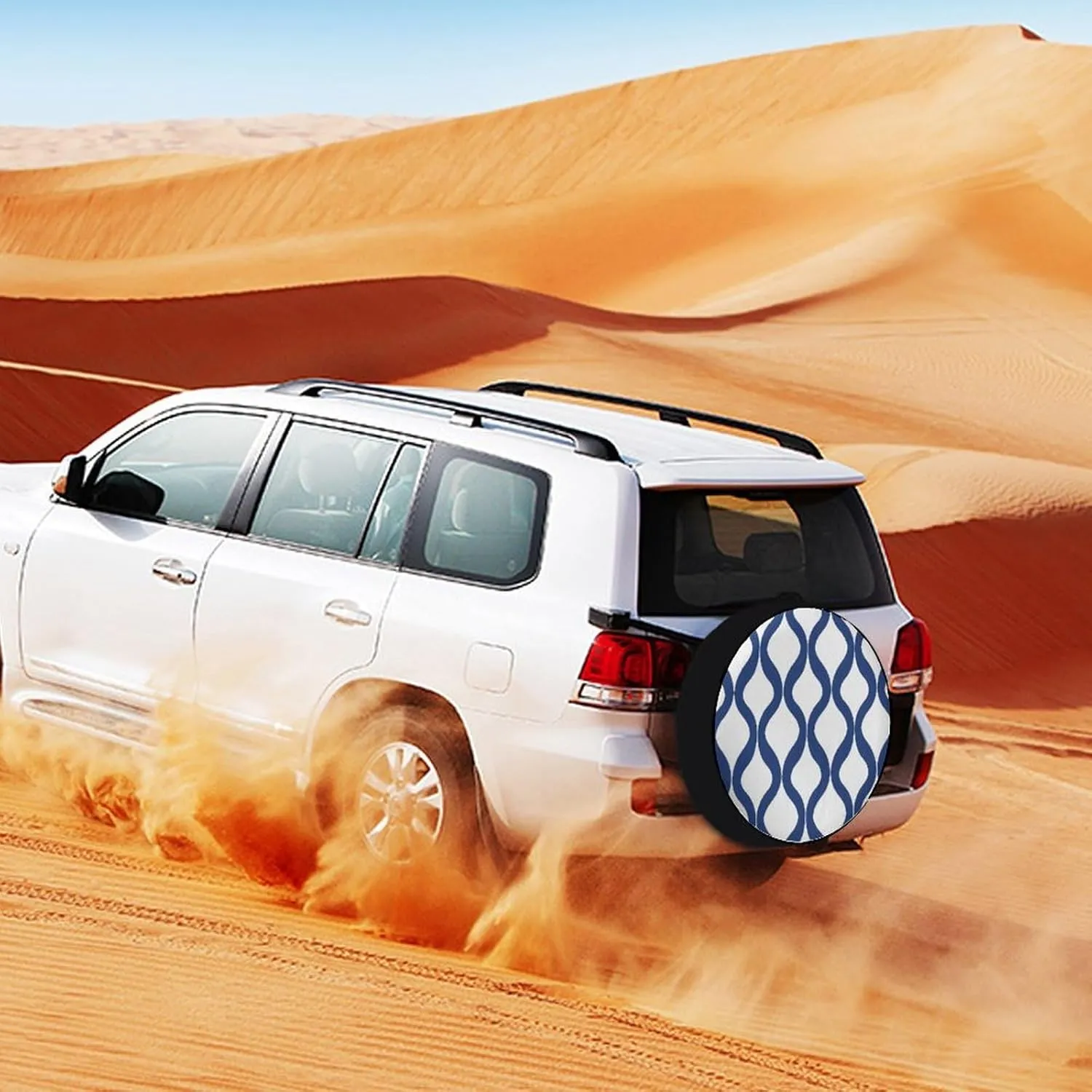 Blue Geometric Trellis Lantern Patterned Spare Tire Wheel Cover Waterproof Tire Covers Camper Spare Tire Cover Fit Wheel Accessories