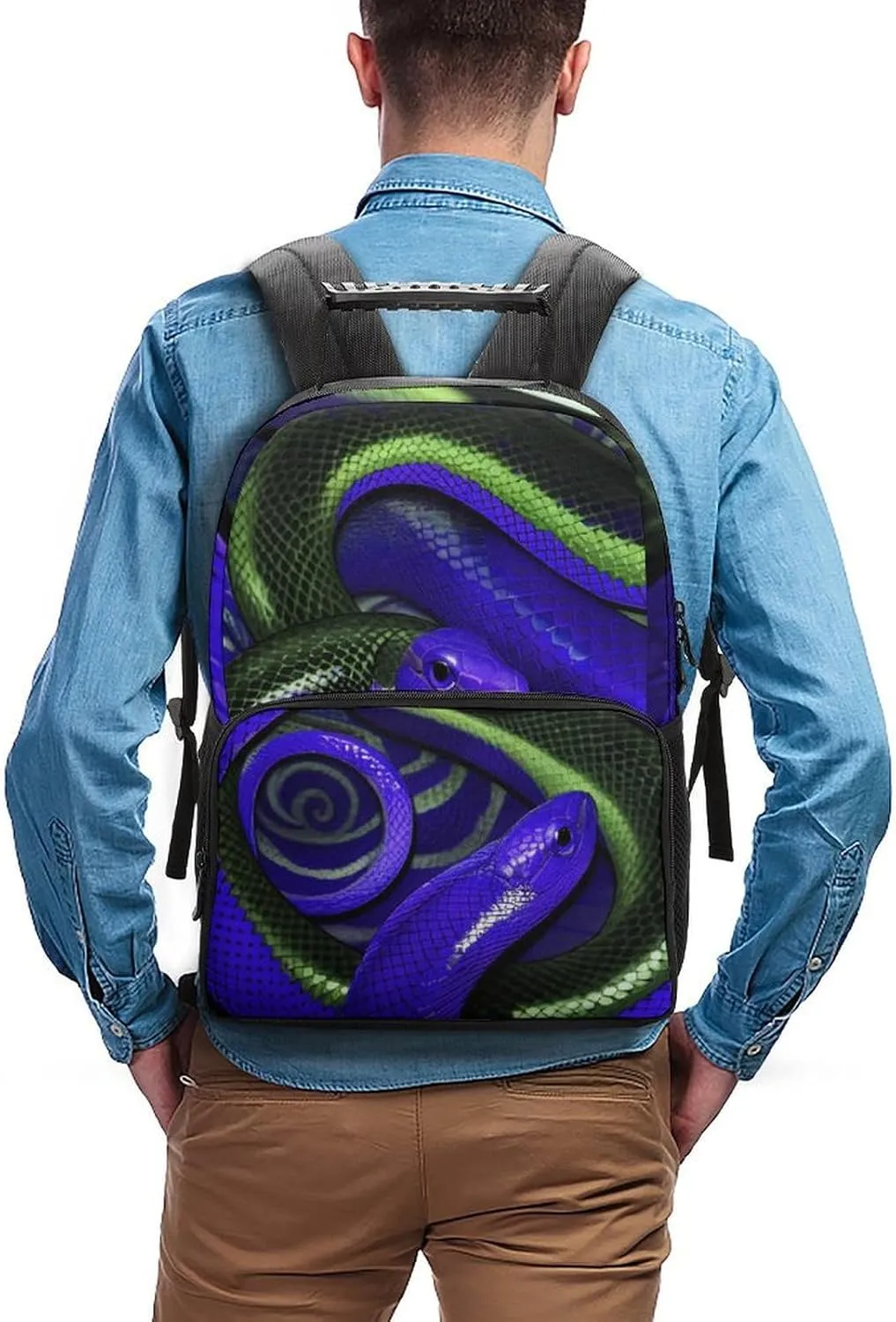 Blue Snake Art Daypack Lightweight Multipurpose Anti-Theft Shoulder Bag Large Capacity Laptop Book Bag Rucksack With Adjustable Shoulder Straps