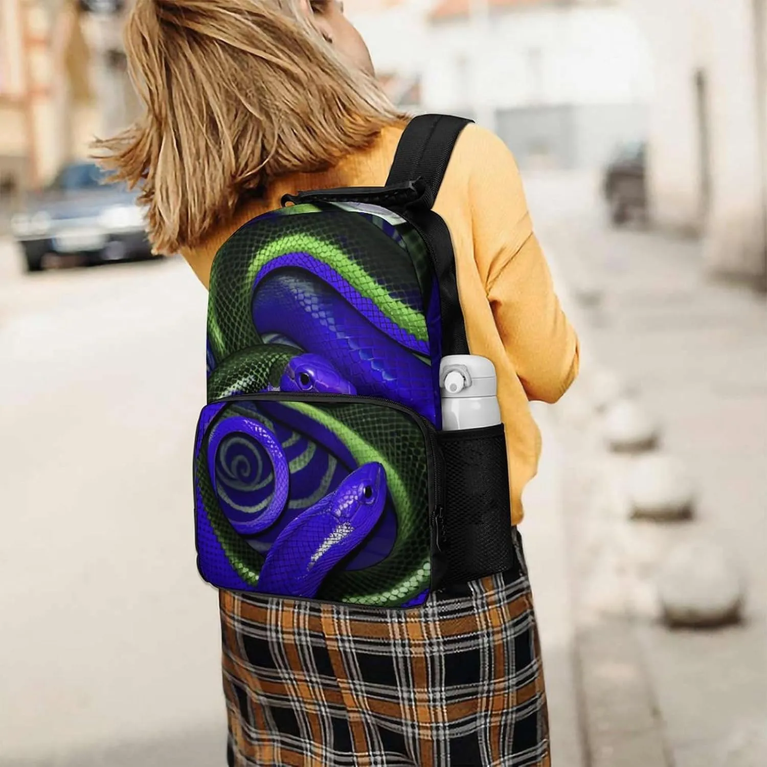 Blue Snake Art Daypack Lightweight Multipurpose Anti-Theft Shoulder Bag Large Capacity Laptop Book Bag Rucksack With Adjustable Shoulder Straps