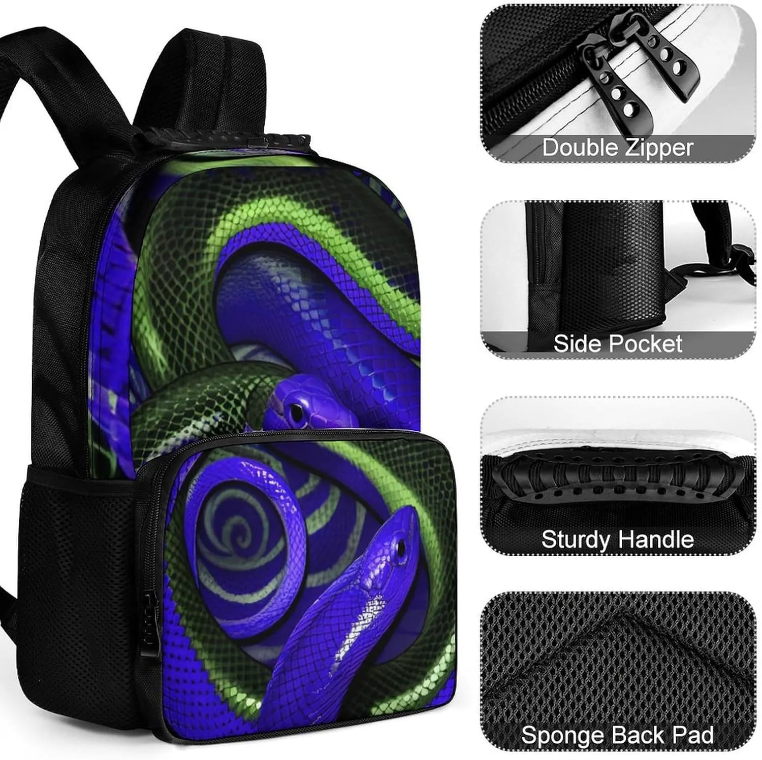 Blue Snake Art Daypack Lightweight Multipurpose Anti-Theft Shoulder Bag Large Capacity Laptop Book Bag Rucksack With Adjustable Shoulder Straps