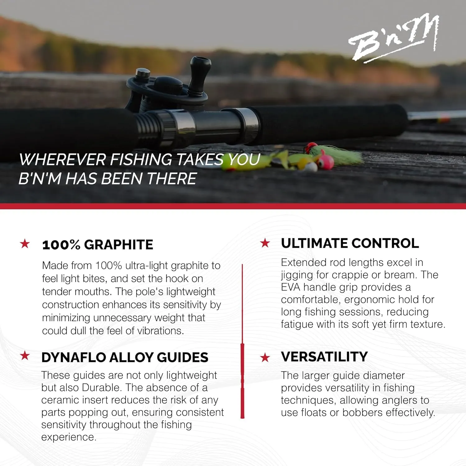 B'n'M Buck's Graphite Jig Pole (3-Piece)