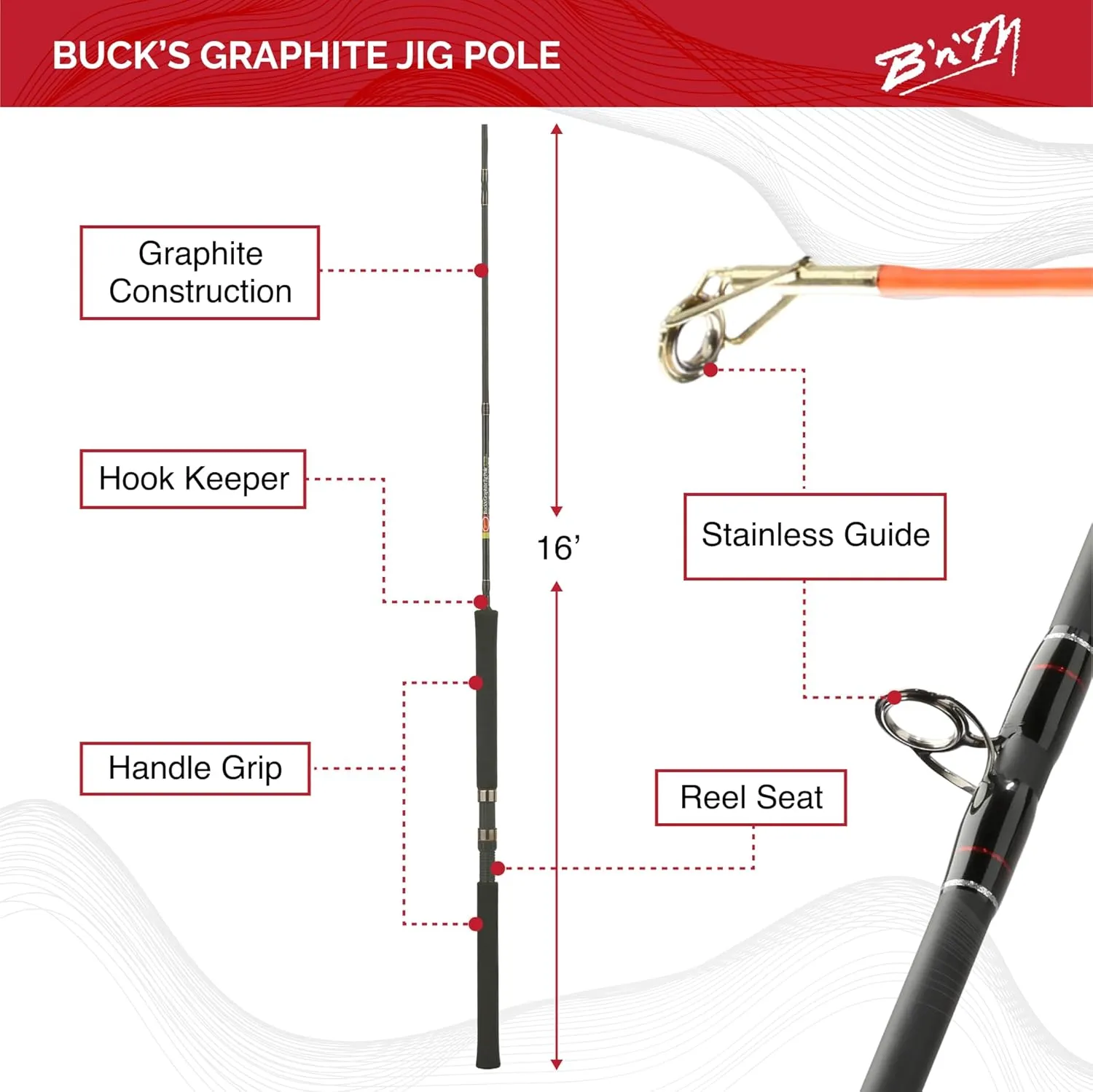 B'n'M Buck's Graphite Jig Pole (3-Piece)