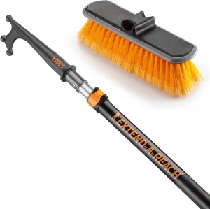 Boat Hook for Docking with Telescoping Extension Pole & Medium Bristle Deck Scrub Brush // Durable, Floating, Lightweight and Sturdy Telescoping Boat Hook Pole // Exterior, Patio & Deck Cleaning Brush