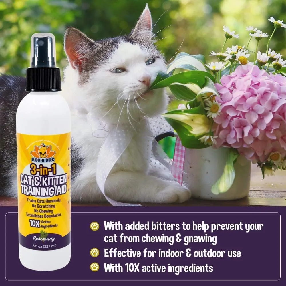 Bodhi Dog 3-in-1 Cat & Kitten Training Aid - Cat Deterrent Spray for Indoor and Outdoor Use - Protect Furniture, Rugs and Plants - Establish Boundaries & Keep Felines Off - Made in USA (8 Fl Oz)