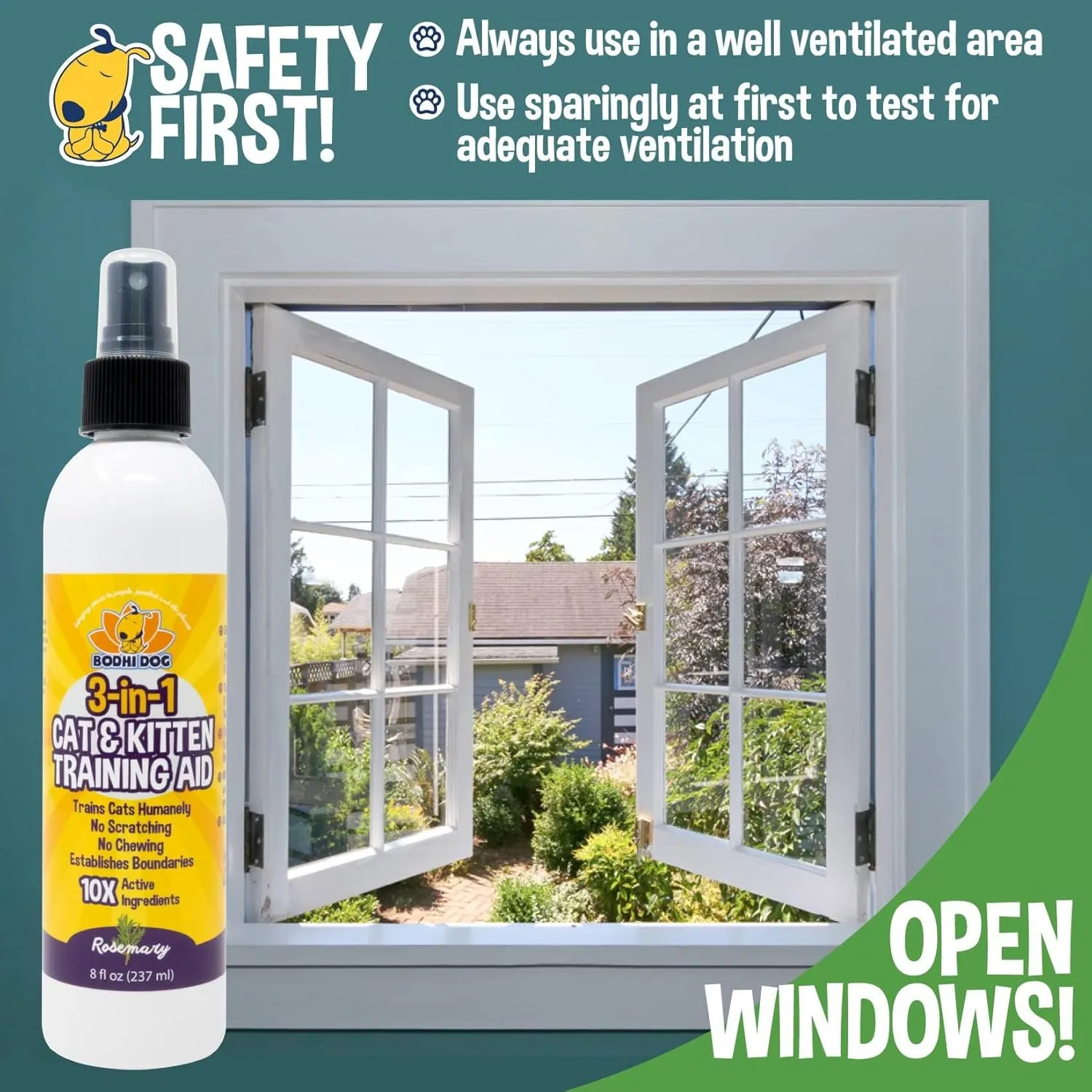 Bodhi Dog 3-in-1 Cat & Kitten Training Aid - Cat Deterrent Spray for Indoor and Outdoor Use - Protect Furniture, Rugs and Plants - Establish Boundaries & Keep Felines Off - Made in USA (8 Fl Oz)