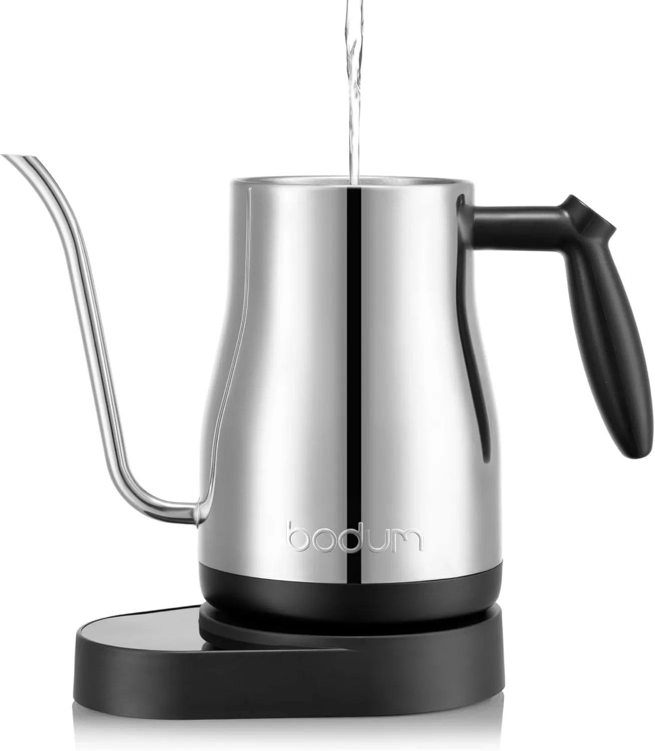 Bodum 34 oz Bistro Gooseneck Electric Water Kettle, Pour Over Coffee & Tea, Temperature Control w/Wi-Fi Display, Polished Stainless Steel