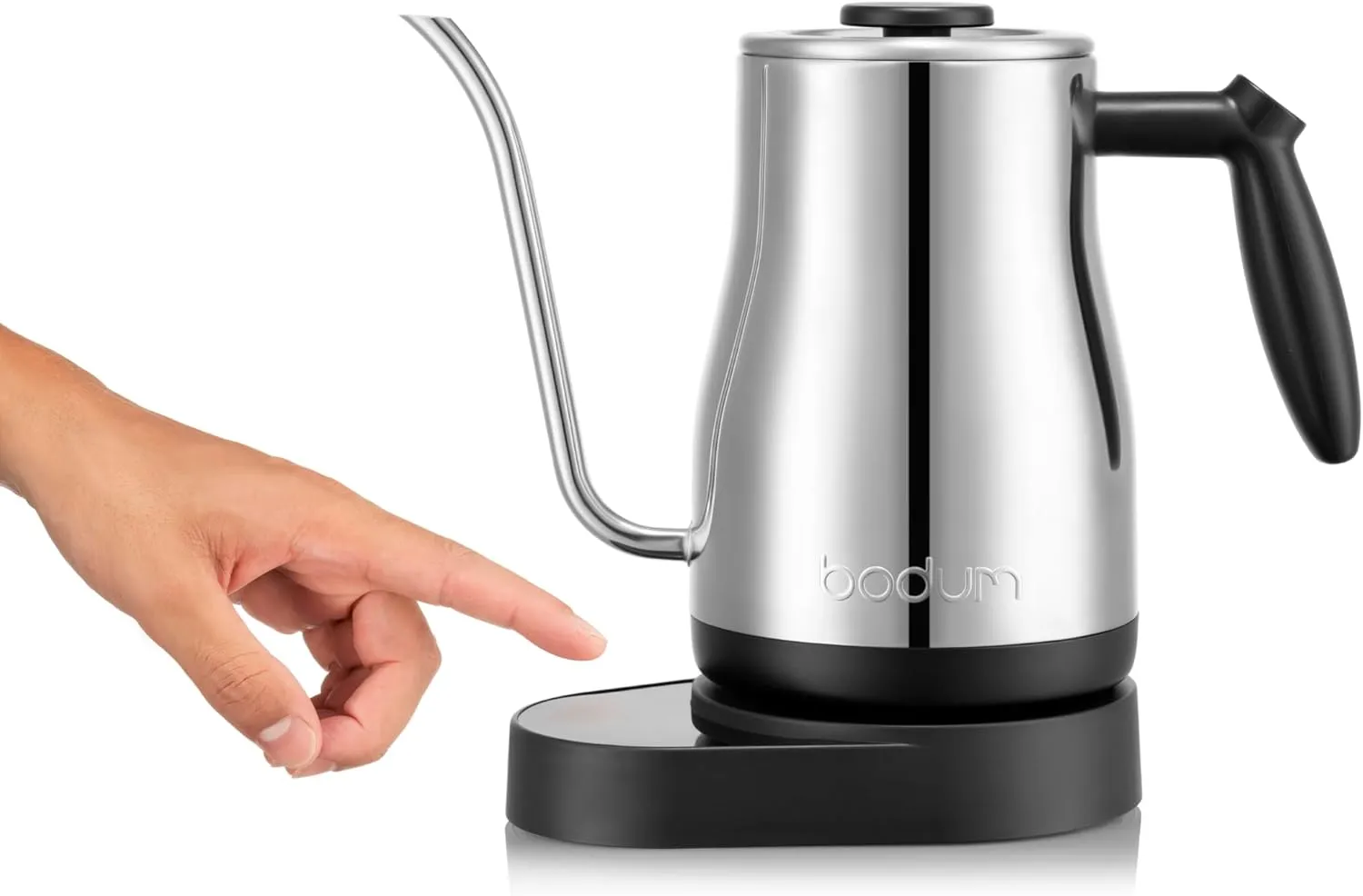 Bodum 34 oz Bistro Gooseneck Electric Water Kettle, Pour Over Coffee & Tea, Temperature Control w/Wi-Fi Display, Polished Stainless Steel