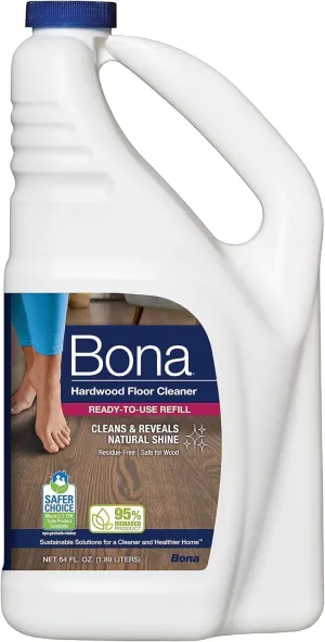 Bona Hardwood Floor Cleaner Refill - 64 fl oz - Unscented - Refill for Bona Spray Mops and Spray Bottles - Residue-Free Floor Cleaning Solution for Hardwood Floors