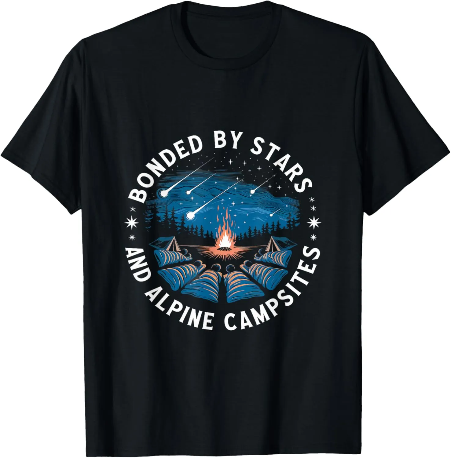 Bonded by Stars and Alpine Campsites Alpine Camping T-Shirt