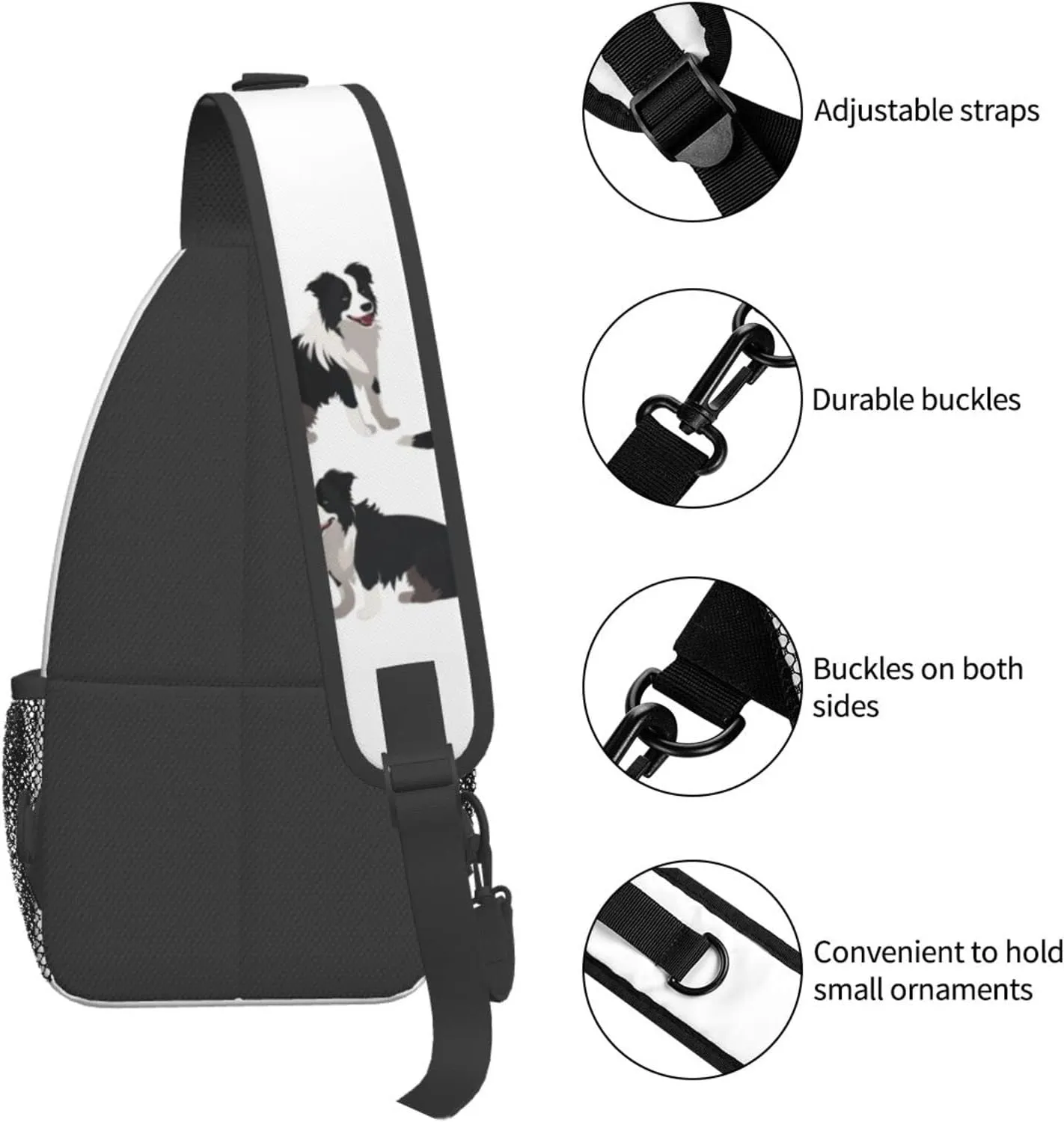 Border Collie Dog Hiking Daypacks Cross-body Sling Backpack for Men Women Outdoor Cycling Hiking Travel