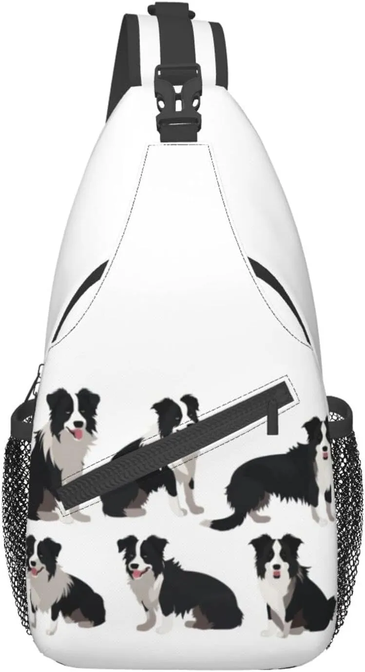 Border Collie Dog Hiking Daypacks Cross-body Sling Backpack for Men Women Outdoor Cycling Hiking Travel