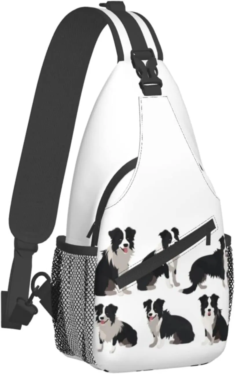 Border Collie Dog Hiking Daypacks Cross-body Sling Backpack for Men Women Outdoor Cycling Hiking Travel