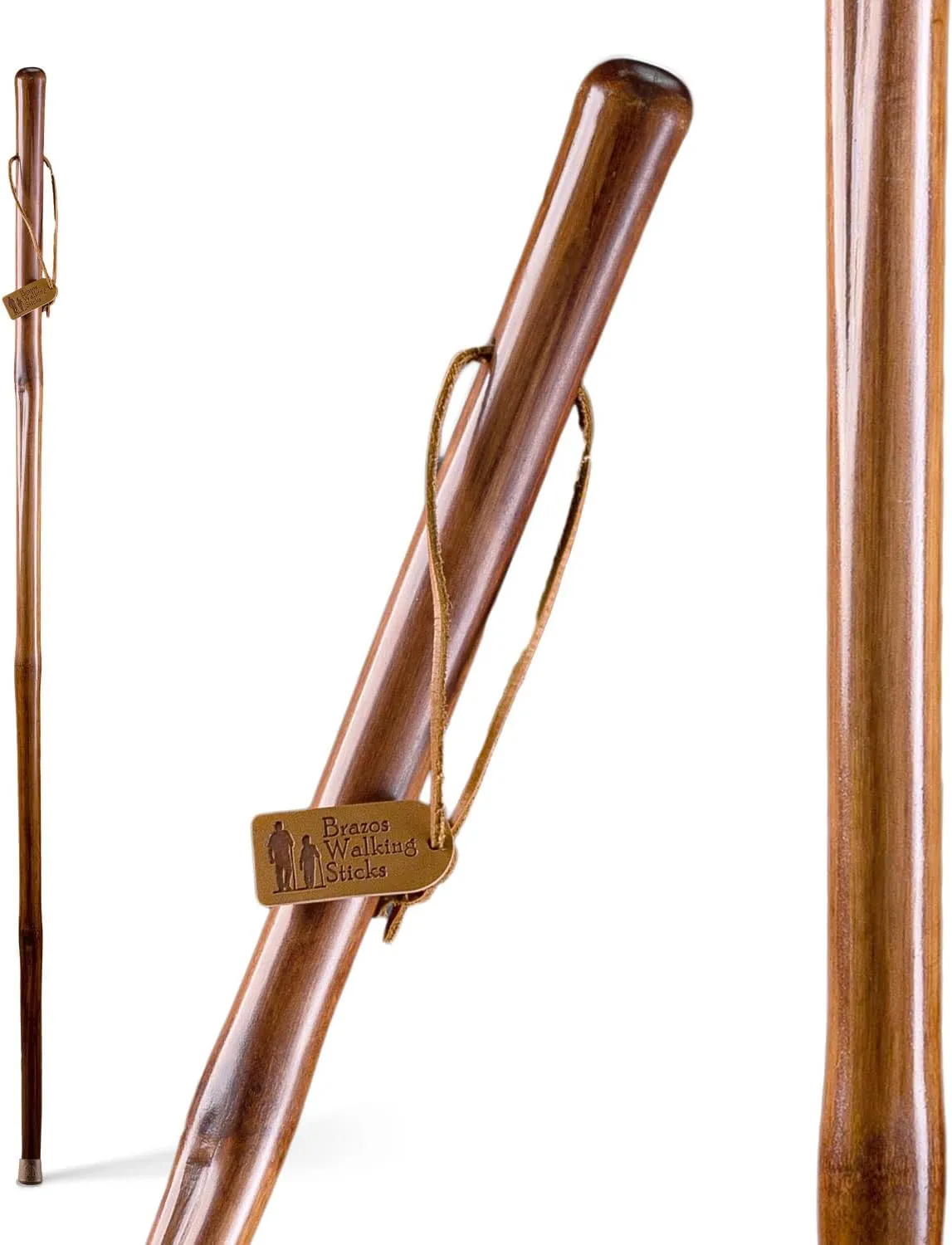 Brazos Rustic Wood Walking Stick, Bamboo, Traditional Style Handle, for Men & Women, Made in the USA, Red, 58"