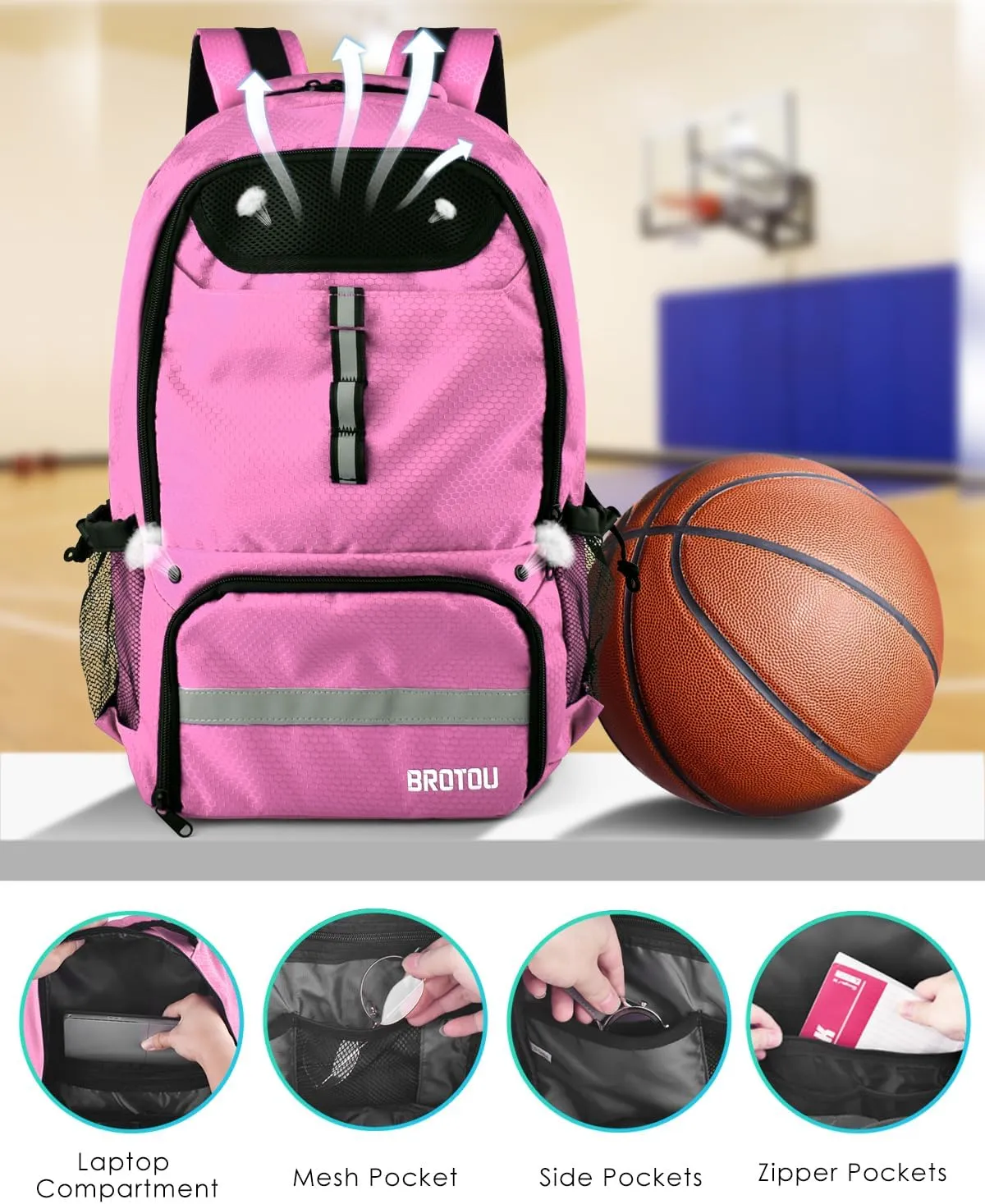 BROTOU Basketball Backpack, Large Basketball Bag with Shoes and Ball Compartment, Soccer Backpacks for Basketball/Volleyball