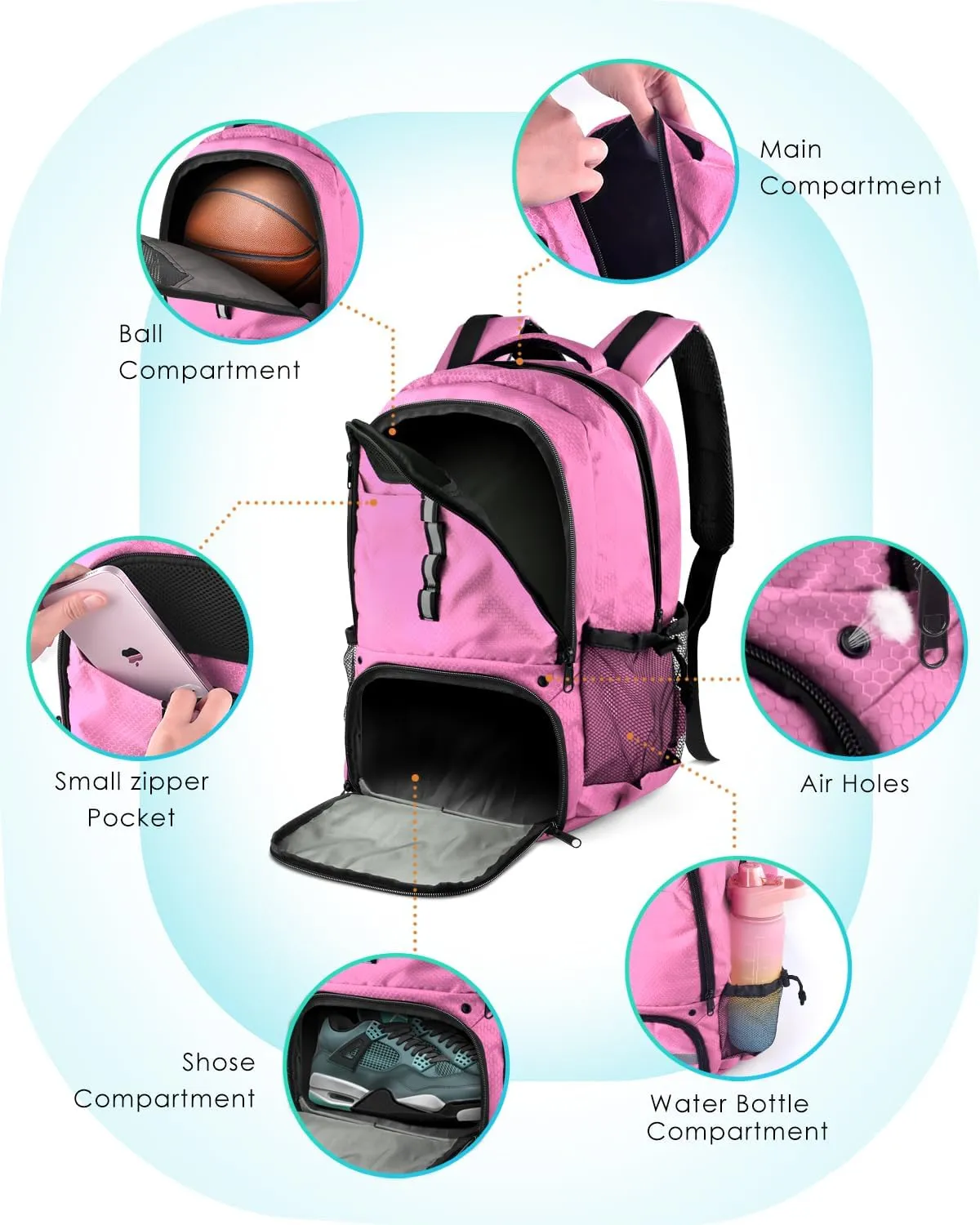 BROTOU Basketball Backpack, Large Basketball Bag with Shoes and Ball Compartment, Soccer Backpacks for Basketball/Volleyball