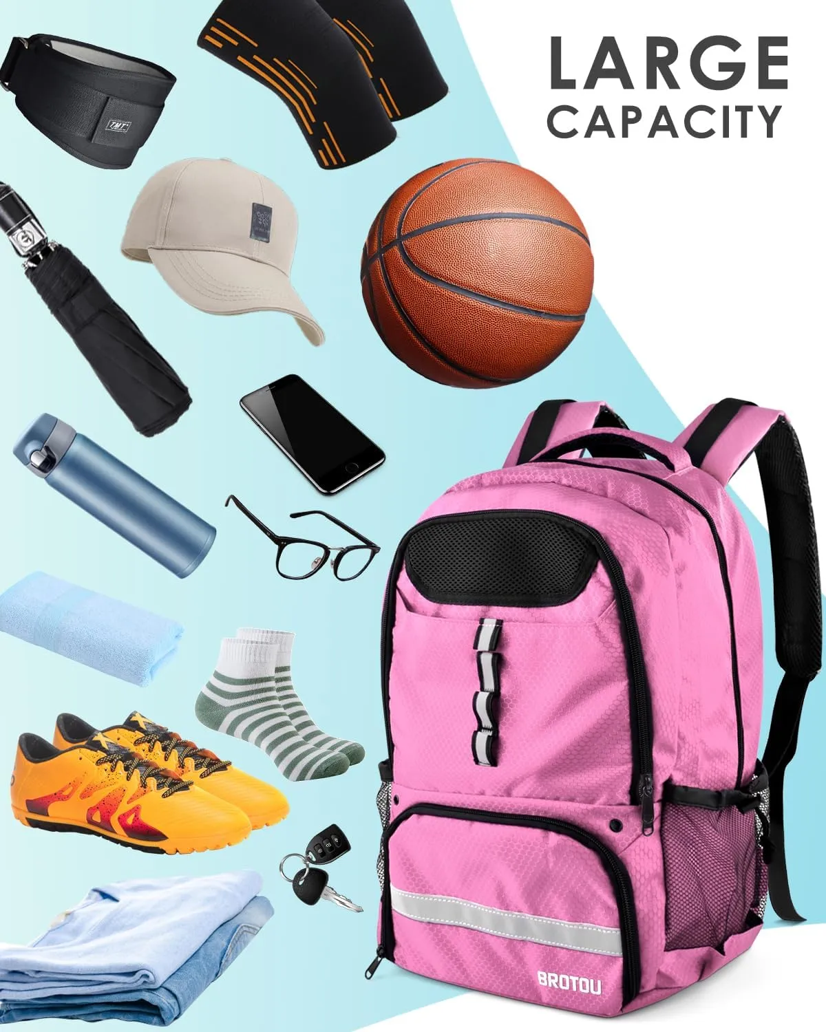 BROTOU Basketball Backpack, Large Basketball Bag with Shoes and Ball Compartment, Soccer Backpacks for Basketball/Volleyball