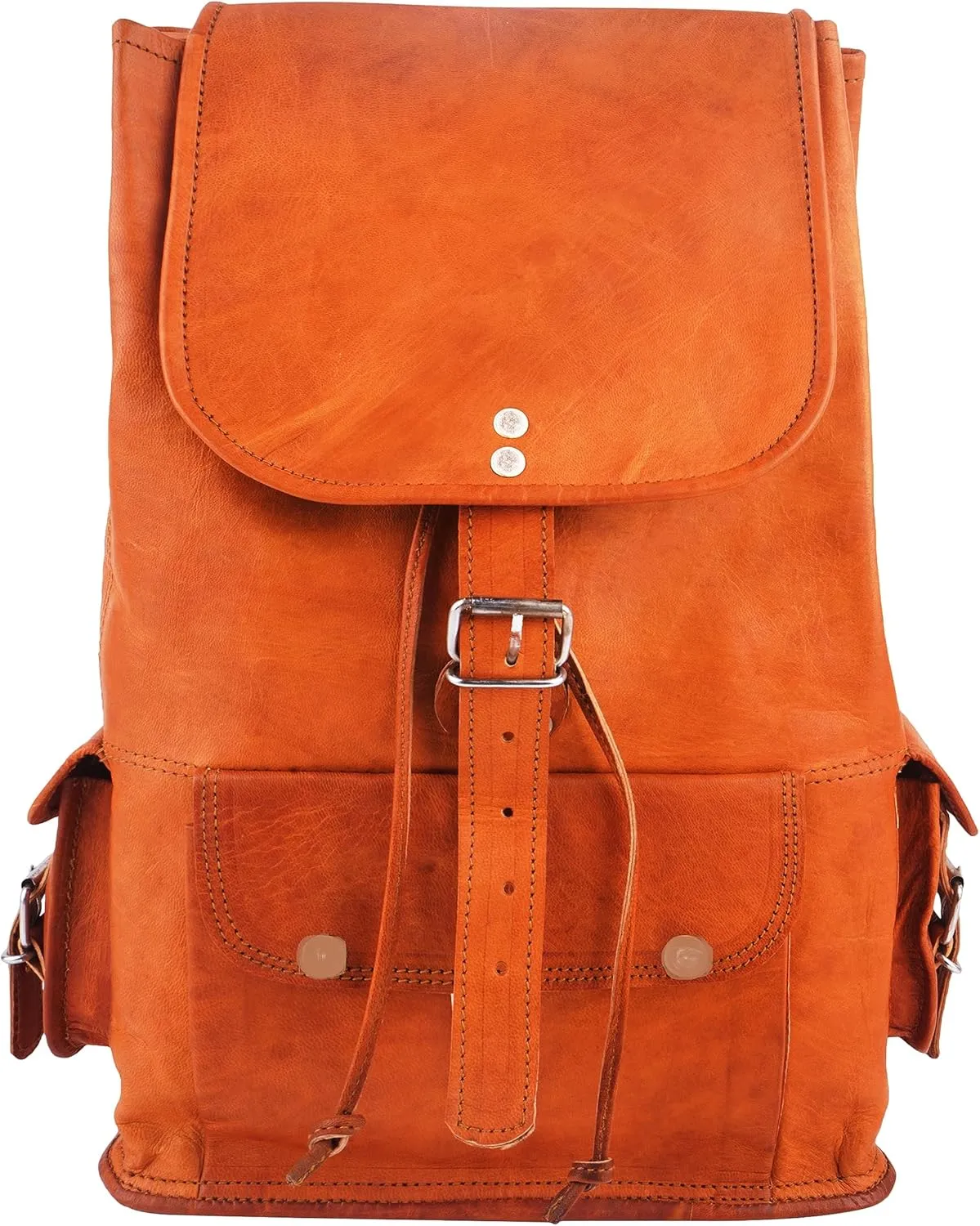 Brown Leather Backpack Men Women Travel Rucksack Bag College Hiking Daypack