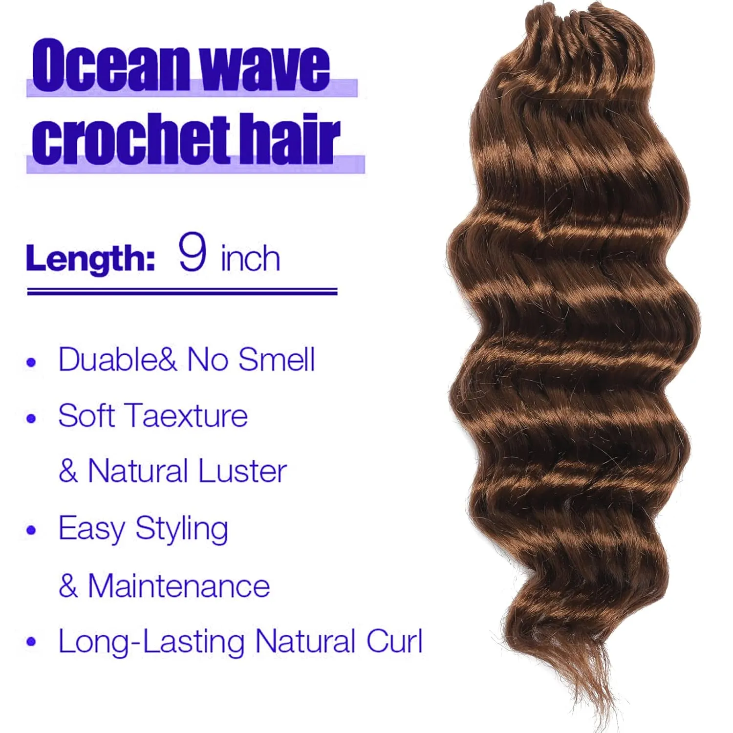Brown Ocean Wave Crochet Hair 9 Inch Curly Crochet Hair Ocean Wave 7 Packs Deep Wave Short Wavy Crochet Braids Hair Extensions for Women Water Wave