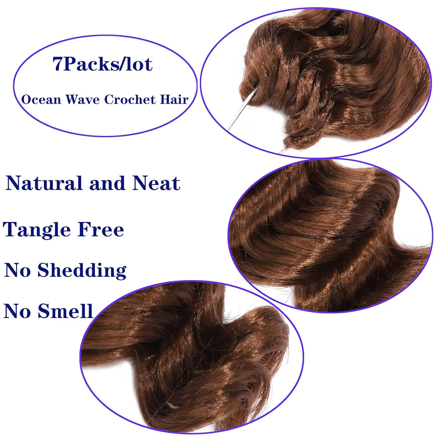 Brown Ocean Wave Crochet Hair 9 Inch Curly Crochet Hair Ocean Wave 7 Packs Deep Wave Short Wavy Crochet Braids Hair Extensions for Women Water Wave