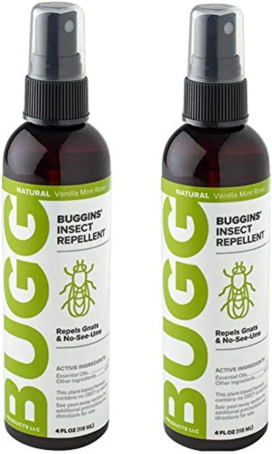 BUGGINS - Original Insect Repellent - Mosquitoes & Gnats, DEET Free, Non-Greasy - 4 oz Pump Spray Bottle - 2 Pack