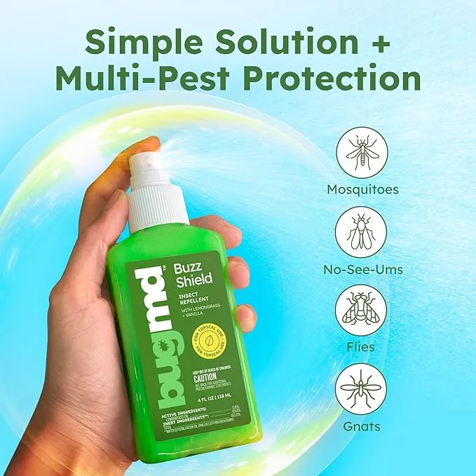BugMD Buzz Shield (2-Pack) - Mosquito Repellent Outdoor Spray for Body, Insect Repellent, Tick Repellent for People, DEET Free Bug Spray, Mosquito Repellent Spray, Bug Spray
