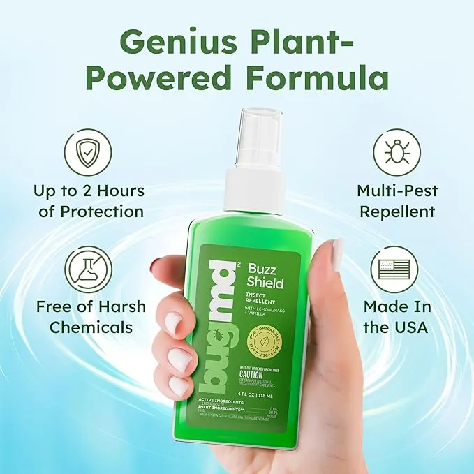 BugMD Buzz Shield (2-Pack) - Mosquito Repellent Outdoor Spray for Body, Insect Repellent, Tick Repellent for People, DEET Free Bug Spray, Mosquito Repellent Spray, Bug Spray