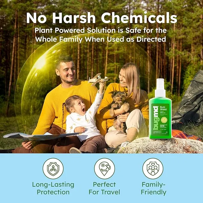 BugMD Buzz Shield (2-Pack) - Mosquito Repellent Outdoor Spray for Body, Insect Repellent, Tick Repellent for People, DEET Free Bug Spray, Mosquito Repellent Spray, Bug Spray
