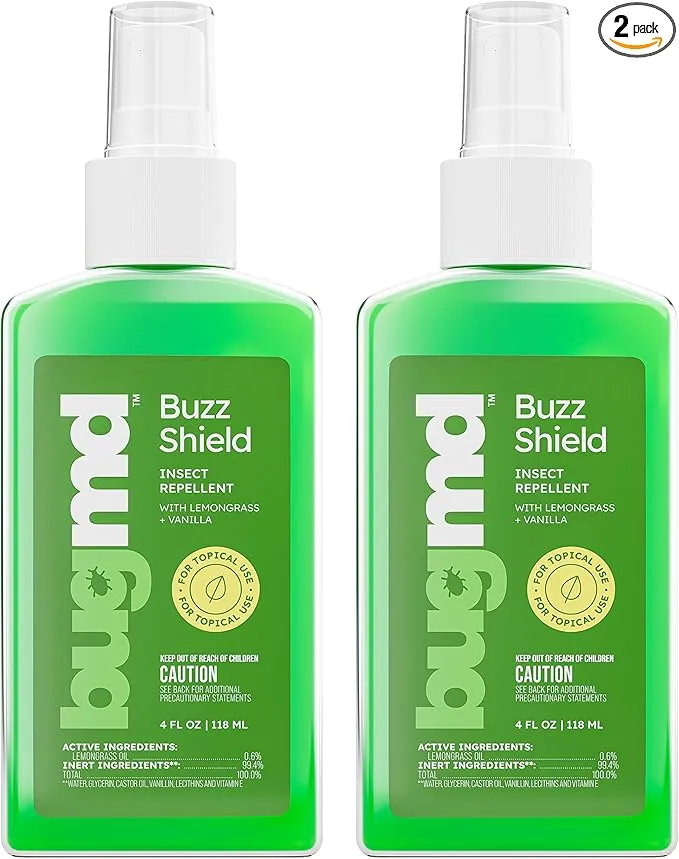 BugMD Buzz Shield (2-Pack) - Mosquito Repellent Outdoor Spray for Body, Insect Repellent, Tick Repellent for People, DEET Free Bug Spray, Mosquito Repellent Spray, Bug Spray