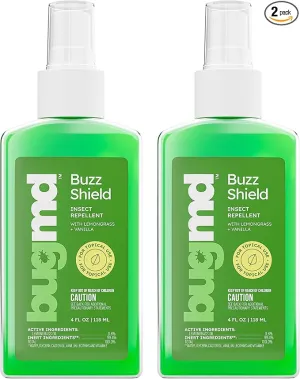 BugMD Buzz Shield (2-Pack) - Mosquito Repellent Outdoor Spray for Body, Insect Repellent, Tick Repellent for People, DEET Free Bug Spray, Mosquito Repellent Spray, Bug Spray