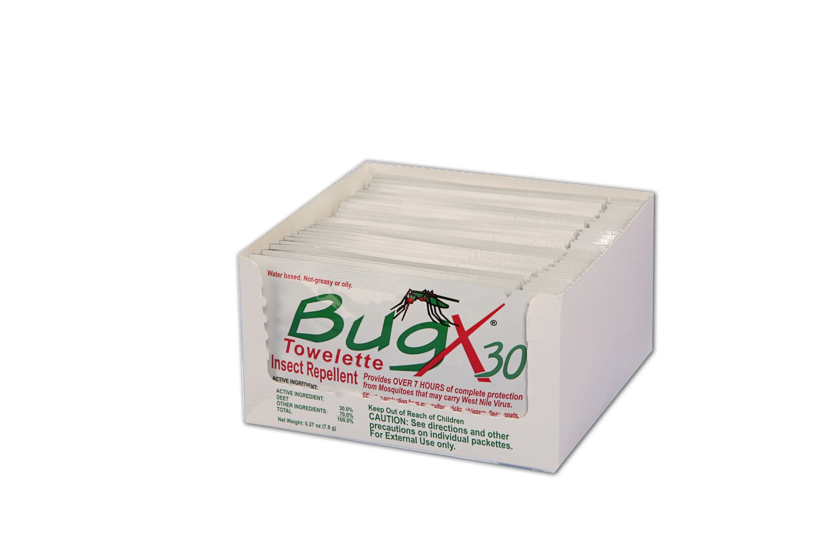BugX30 Insect Repellent Wipes DEET, 25 Per Box